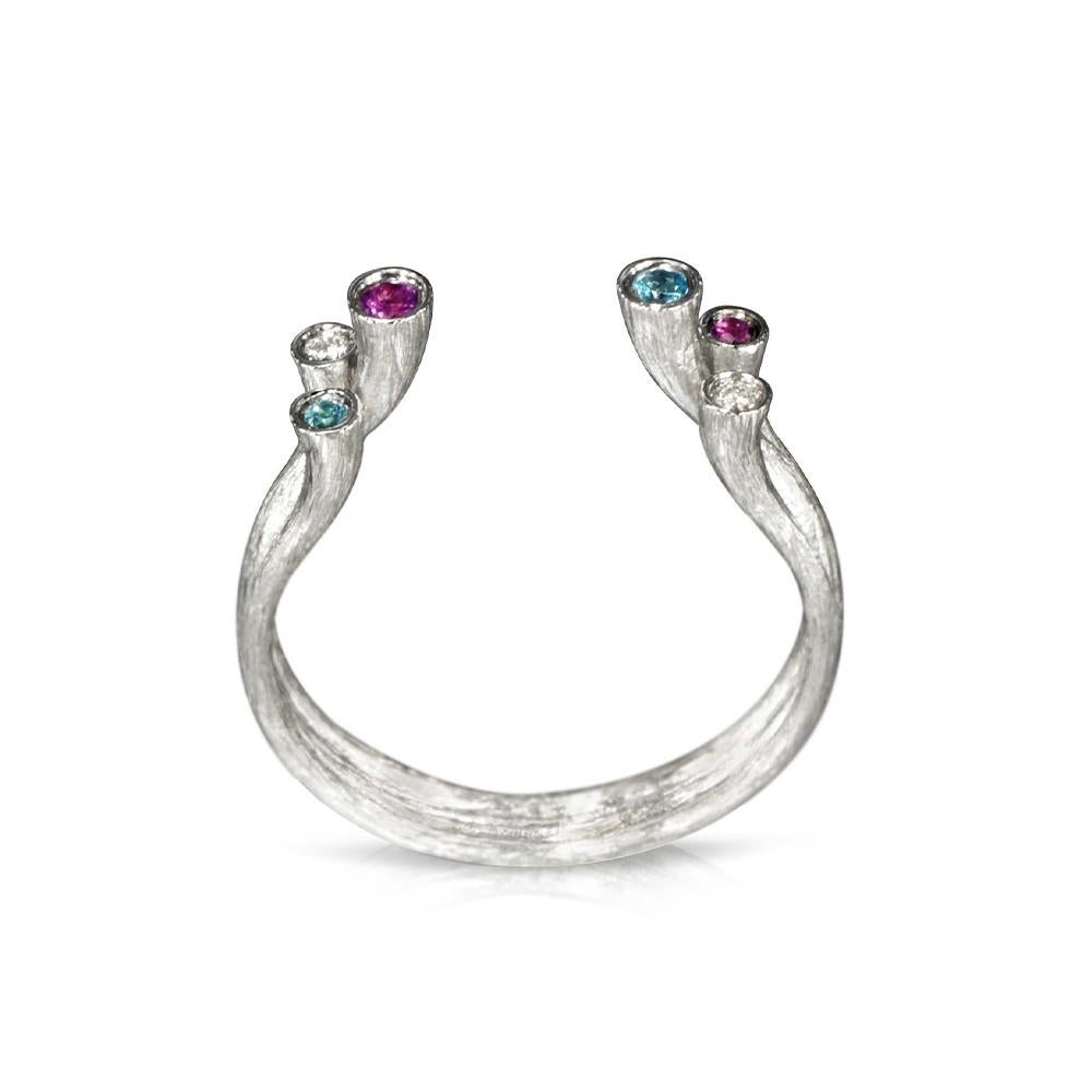 Contemporary Fei Liu Amethyst, Diamond and Topaz 18 Karat White Gold Stacking Ring For Sale