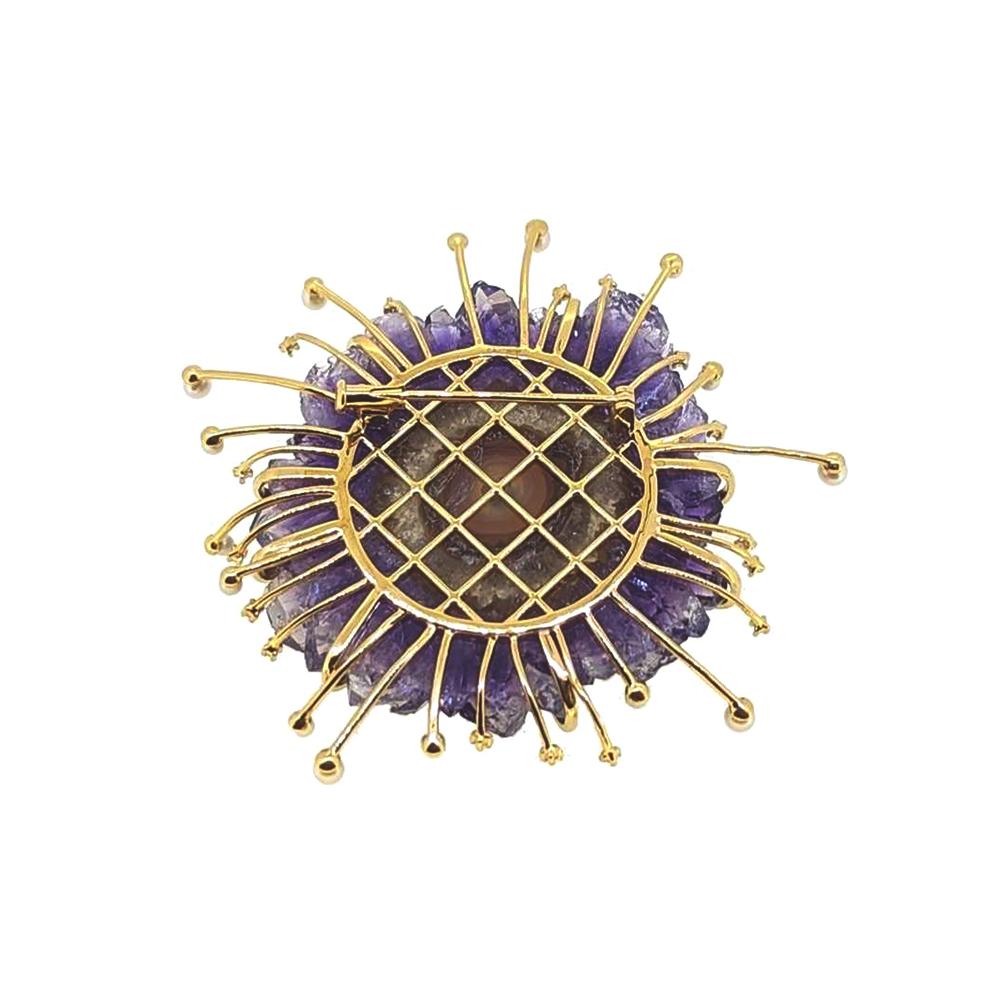 Mixed Cut Fei Liu Amethyst Diamond Pearl 18 Karat Gold Abstract Brooch For Sale