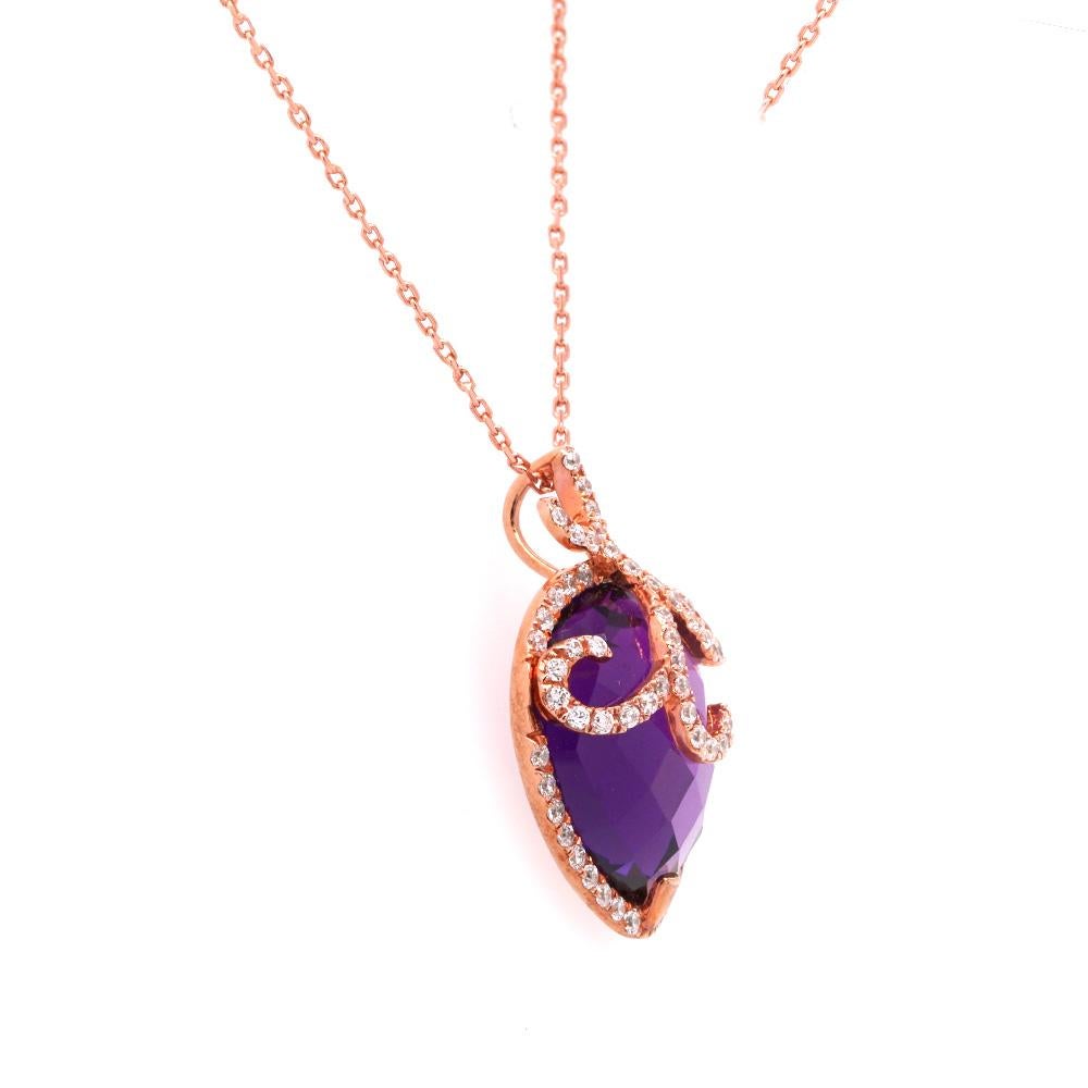 Contemporary Fei Liu Amethyst Gem-Set Rose Gold Plated Sterling Silver Pendant Necklace For Sale