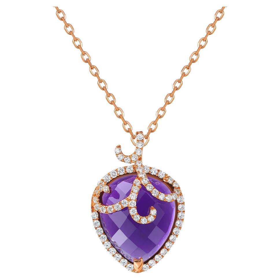 Fei Liu Amethyst Gem-Set Rose Gold Plated Sterling Silver Pendant Necklace For Sale