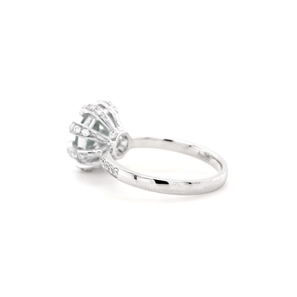 Contemporary Fei Liu Aquamarine and Diamond 18 Karat White Gold Flower Dress Ring
