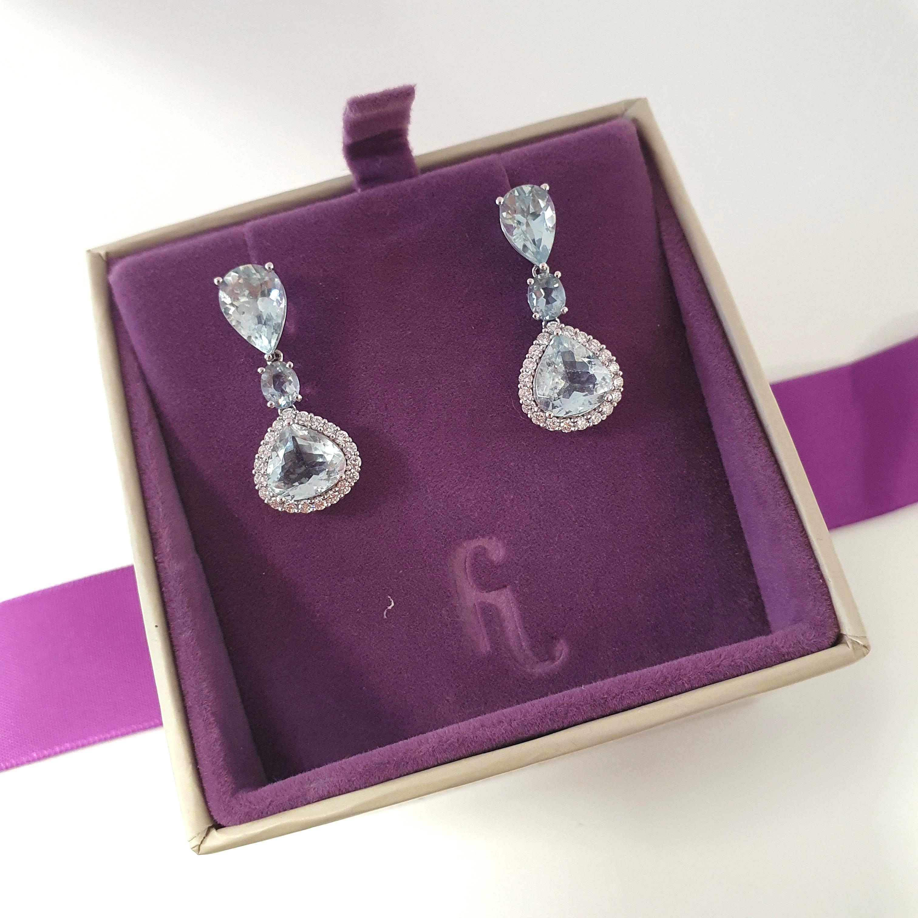 Contemporaneo Orecchini a goccia in platino con acquamarina e diamanti di Fei Liu in vendita