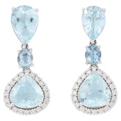 Fei Liu Aquamarine and Diamond Platinum Drop Earrings