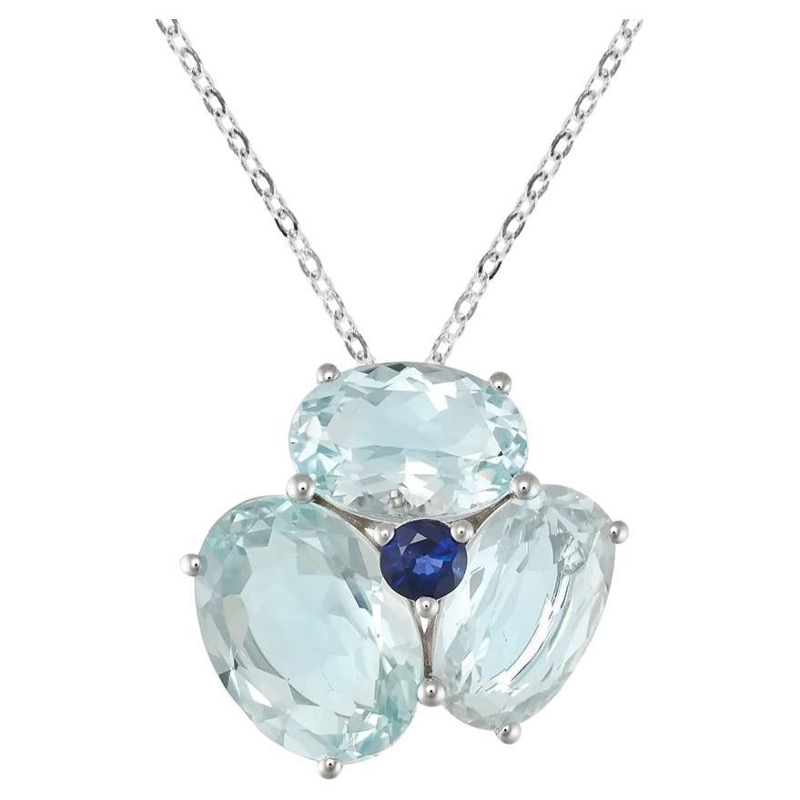 Fei Liu Aquamarine and Sapphire 18 Karat Gold Pendant Necklace For Sale