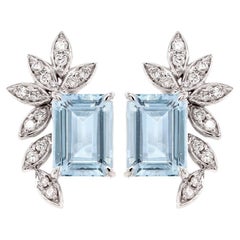 Fei Liu Aquamarine Diamond 18 Karat White Gold Gem-Set Stud Earrings