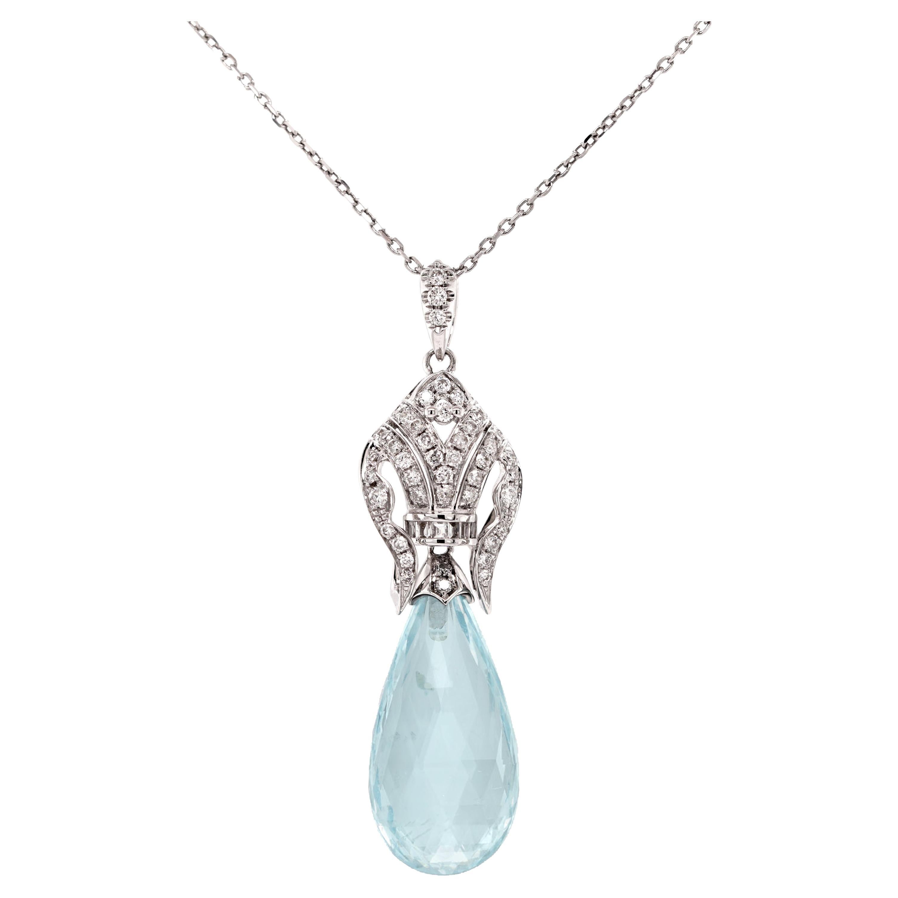 Fei Liu Aquamarine Diamond 18 Karat White Gold Pendant Necklace