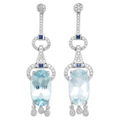 Fei Liu Aquamarine Diamond Sapphire 18 Karat White Gold Drop Earrings