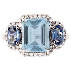 Fei Liu Bague cocktail en or blanc 18 carats avec aigue-marine, saphir et diamant