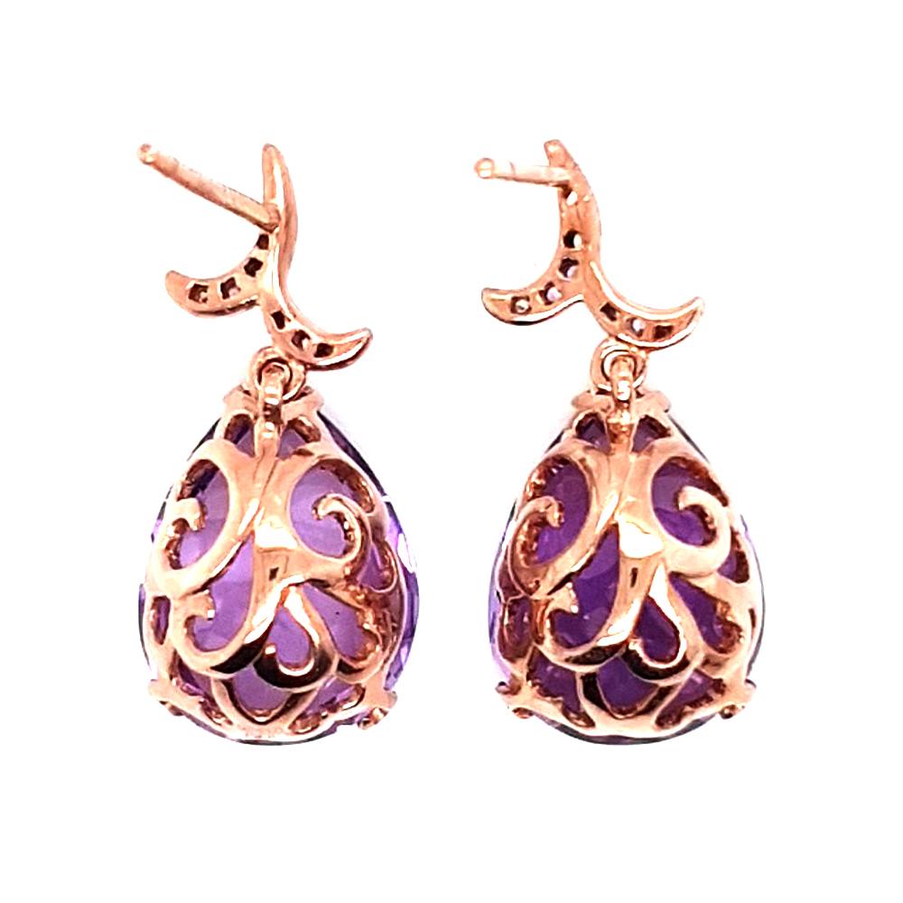Fei Liu Asymmetrische Tropfenohrringe aus 18 Karat Roségold mit Amethyst im Birnenschliff und Diamanten (Zeitgenössisch)