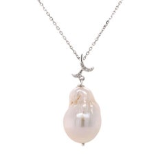 Fei Liu Baroque Pearl and Diamond 18 Karat White Gold Filigree Pendant Necklace