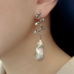 Fei Liu Baroque Pearl, Diamond and Amethyst 18 Karat Black Gold Earrings