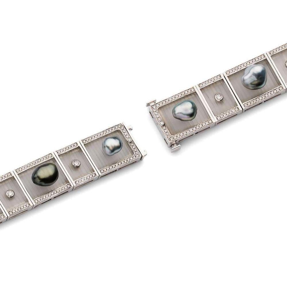 Contemporary Fei Liu Baroque Pearl, Rock Crystal and Diamond Platinum Bracelet - 7 Inches