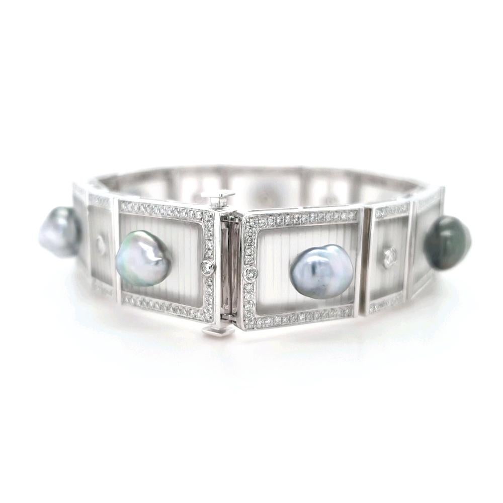 Mixed Cut Fei Liu Baroque Pearl, Rock Crystal and Diamond Platinum Bracelet - 7 Inches