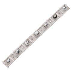 Bracciale in platino con perle barocche, cristalli di rocca e diamanti - 7 pollici di Fei Liu