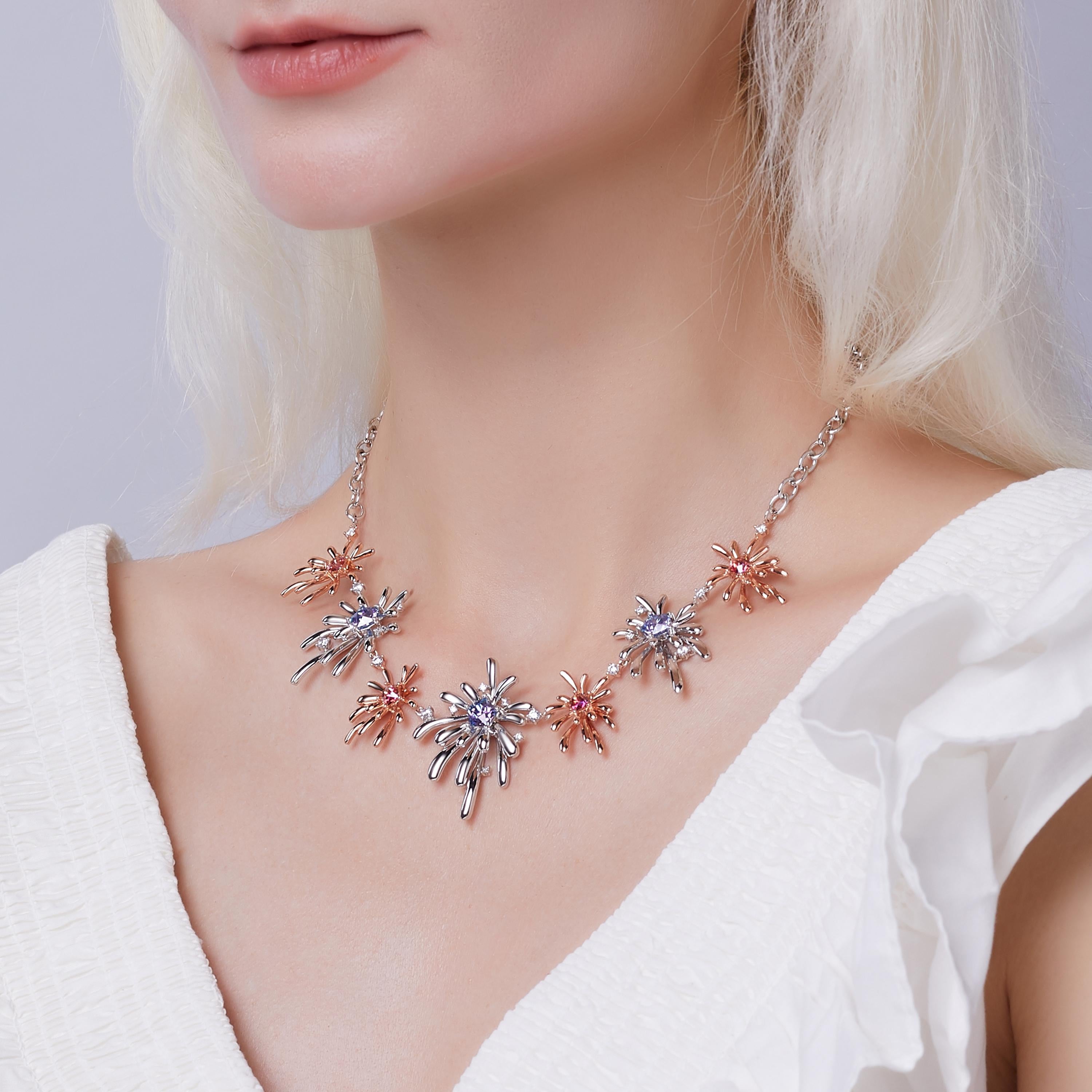 Women's Fei Liu Bicolour Pentagon Star Cubic Zirconia Sterling Silver Choker Necklace For Sale