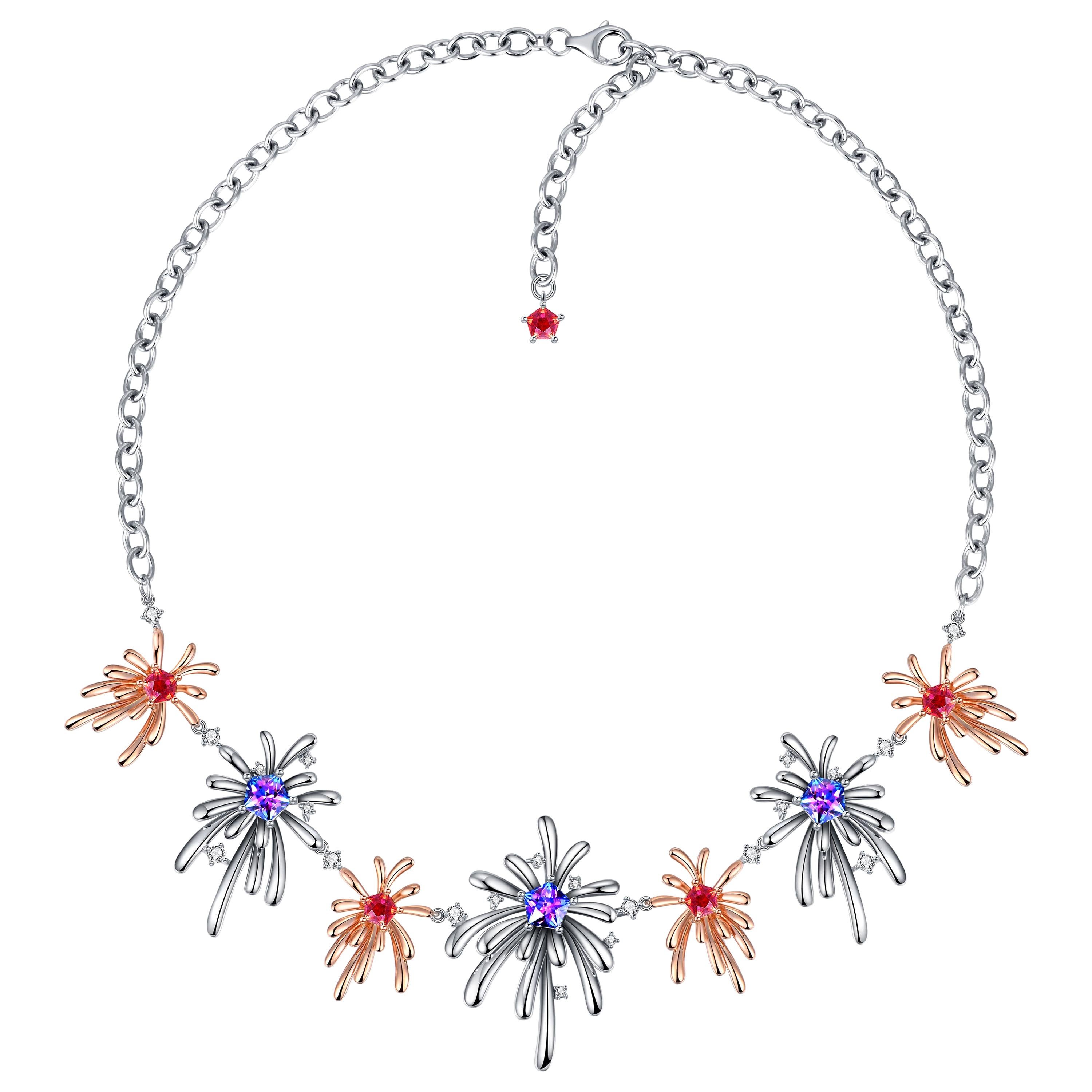 Fei Liu Bicolour Pentagon Star Cubic Zirconia Sterling Silver Choker Necklace For Sale