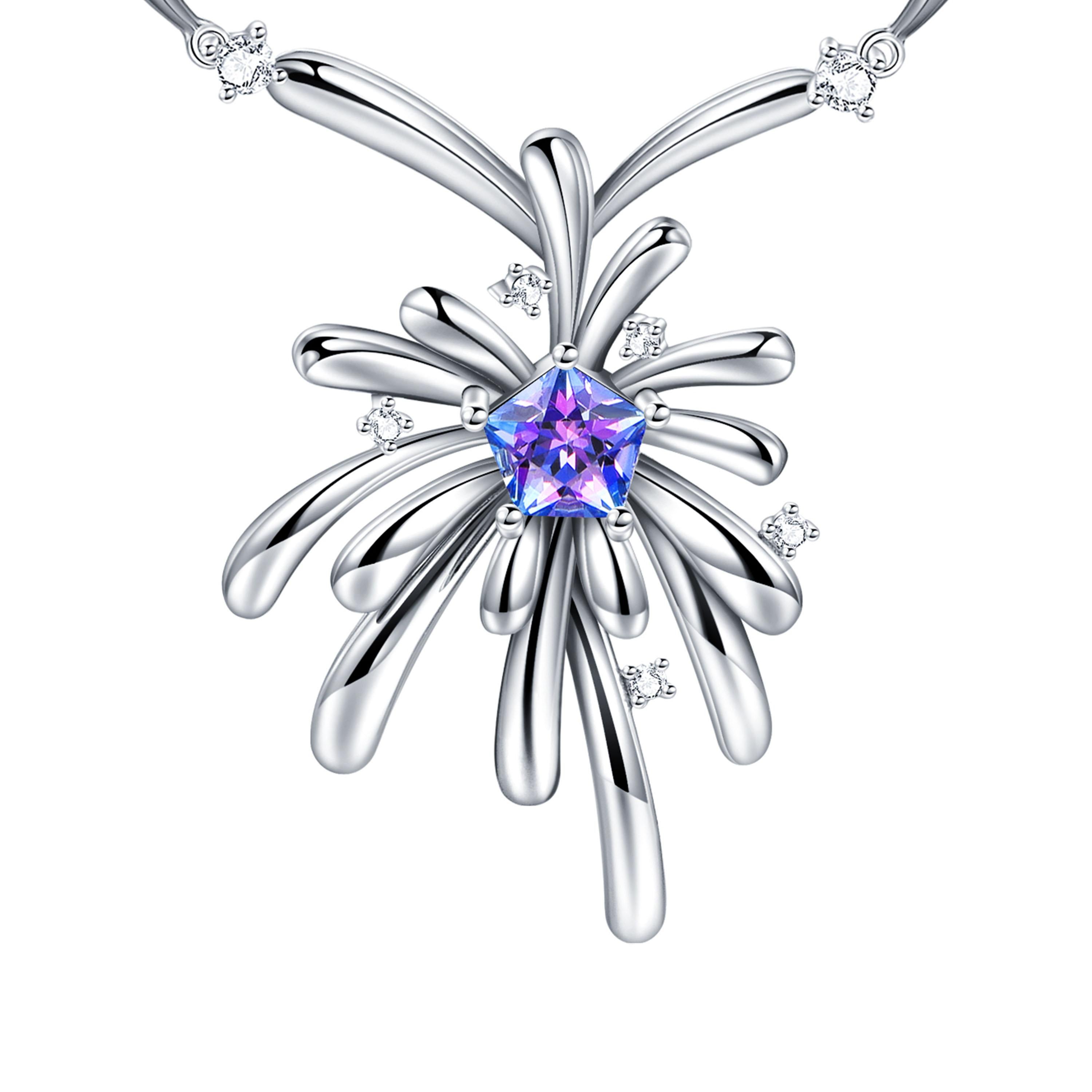 Taille brillant Fei Liu Collier en argent bicolore avec étoile pentagonale en zircon cubique en vente