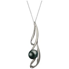 Fei Liu Black Pearl Sterling Silver Modern Vintage Style Brooch Pendant Necklace