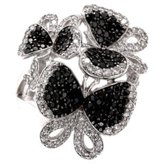 Fei Liu Black White Cubic Zirconia Sterling Silver Butterfly Cluster Ring