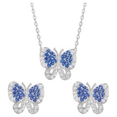 Fei Liu Blue and White Cubic Zirconia Sterling Silver Butterfly Jewellery Set
