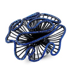 Fei Liu Blue Cubic Zirconia Black Rhodium Plated Silver Cocktail Ring