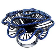 Fei Liu Blue Cubic Zirconia Black Rhodium Plated Silver Cocktail Ring