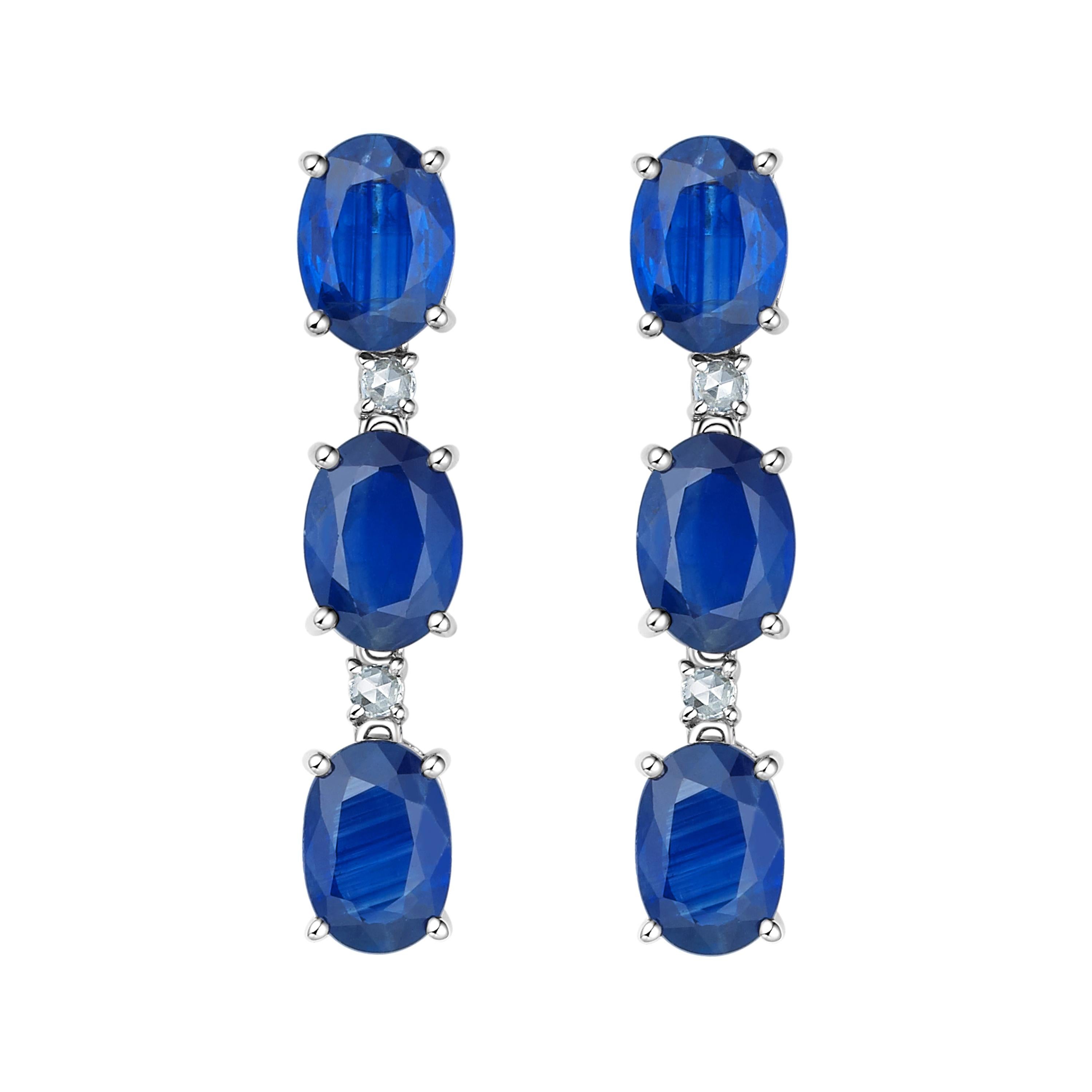 Fei Liu Blue Sapphire Diamond White Gold Drop Earrings