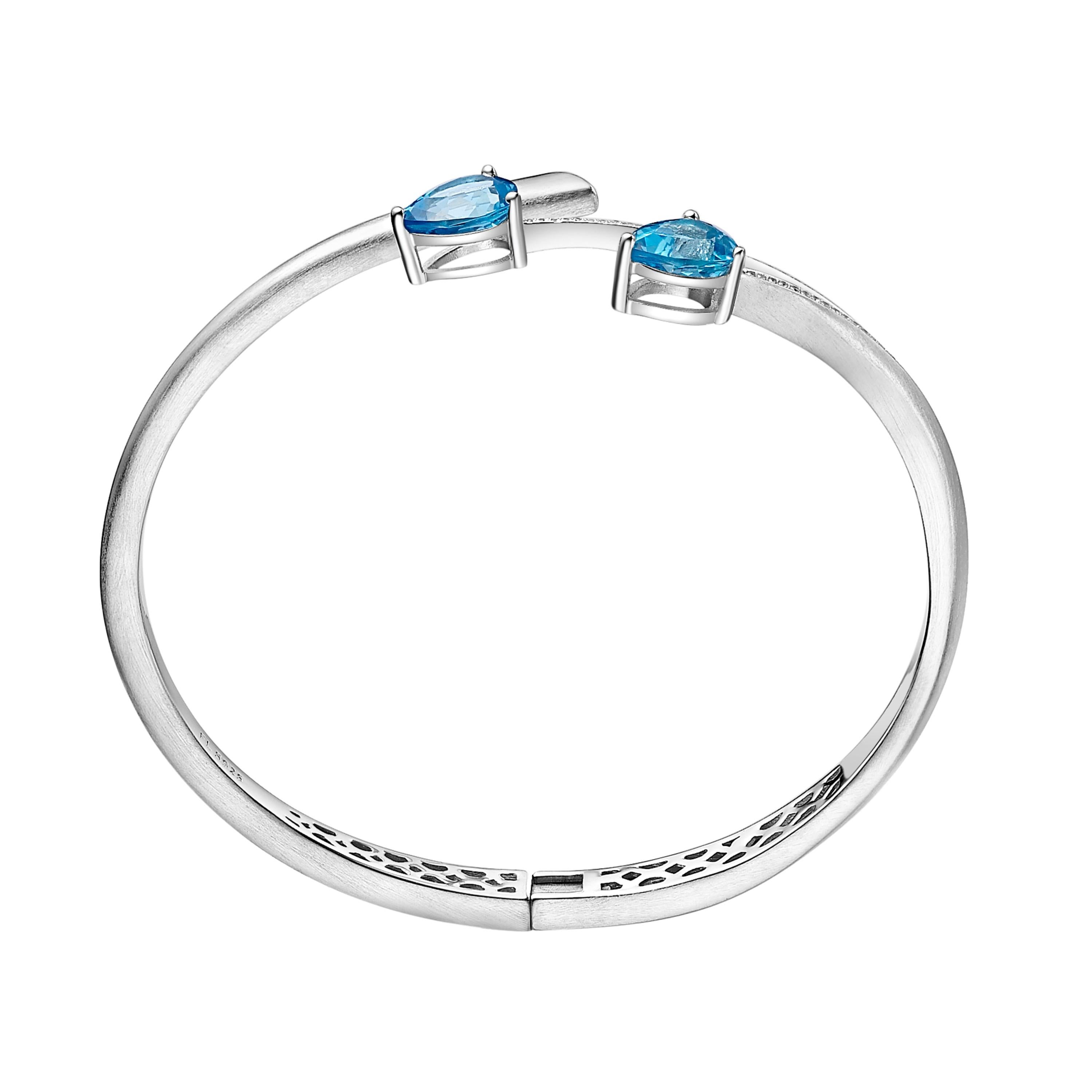 Contemporary Fei Liu Blue Topaz Cubic Zirconia Sterling Silver Bangle Bracelet