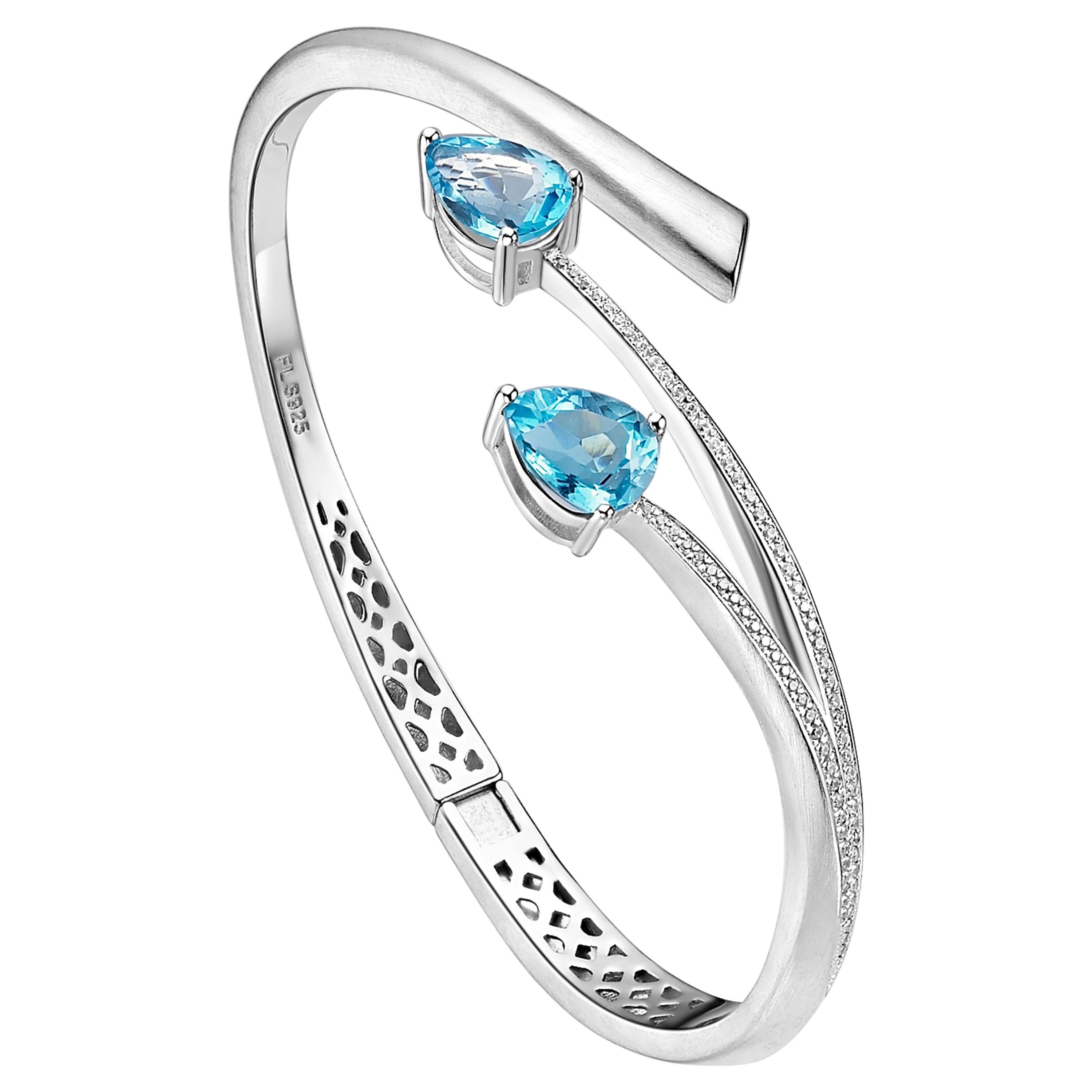 Fei Liu Blue Topaz Cubic Zirconia Sterling Silver Bangle Bracelet