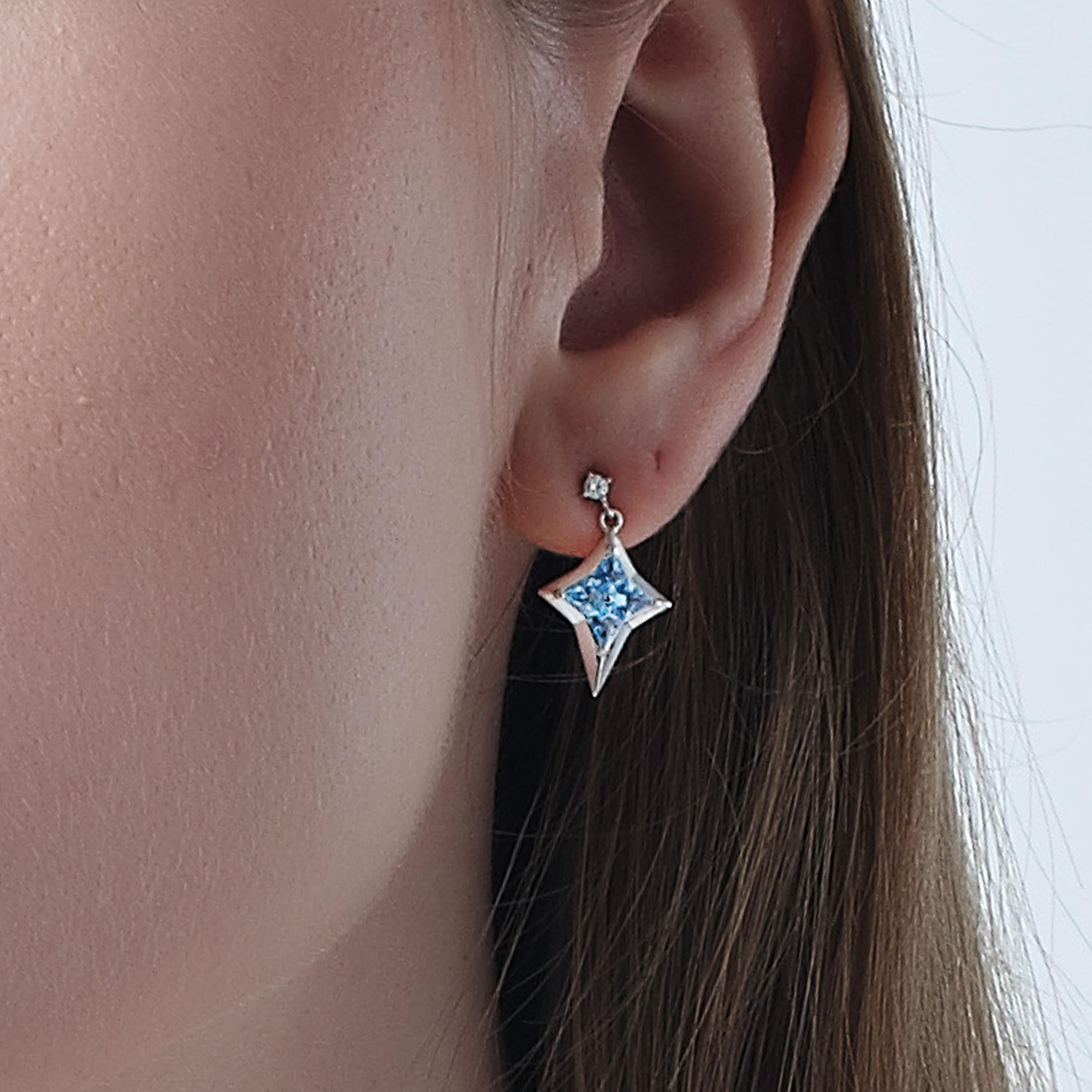 Contemporary Fei Liu Blue Topaz Cubic Zirconia Sterling Silver Drop Earrings