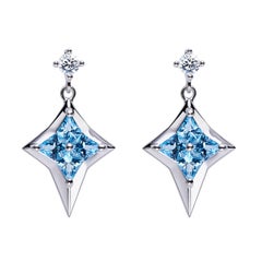 Fei Liu Blue Topaz Cubic Zirconia Sterling Silver Drop Earrings