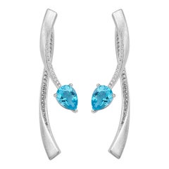 Boucles d'oreilles en goutte deux pièces Fei Liu en argent sterling avec topaze bleue et zirconia en forme de cube