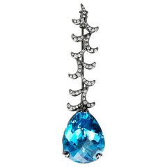 Fei Liu Pear Cut Blue Topaz Diamond 18 Karat Black Gold Brooch