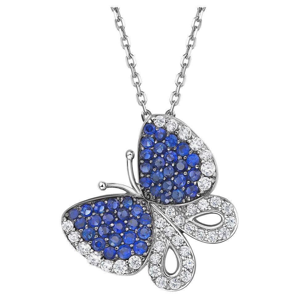 Fei Liu Blue White Cubic Zirconia Sterling Silver Butterfly Pendant Necklace
