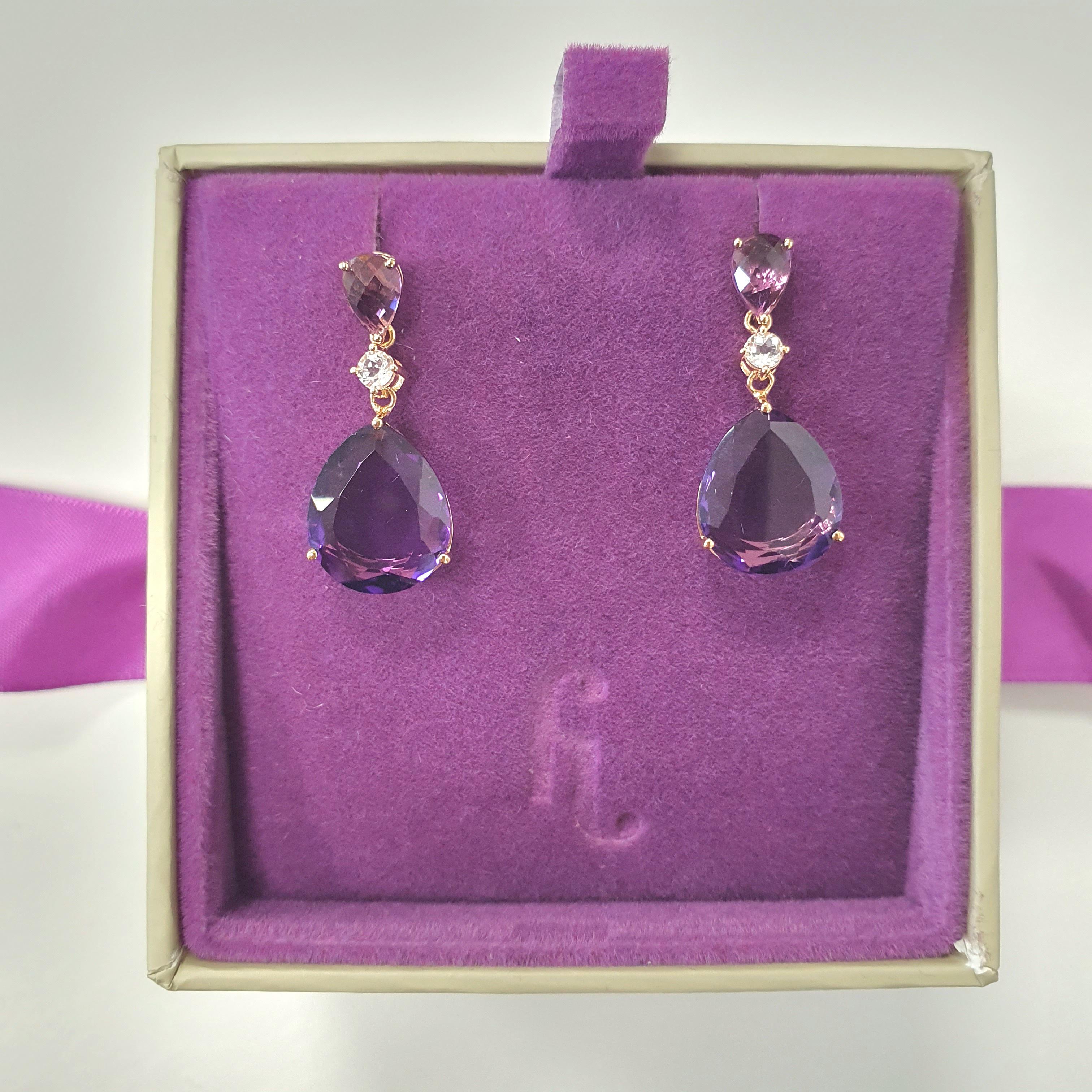 Contemporary Fei Liu Briolette Amethsyt, Diamond and Pear Amethyst 18K Yellow Gold Earrings For Sale