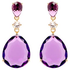 Fei Liu Briolette Amethsyt, Diamond and Pear Amethyst 18K Yellow Gold Earrings