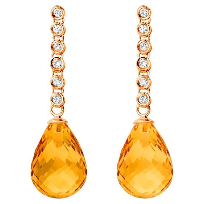 Diamond Briolette Drop Gold Curve Earrings at 1stDibs