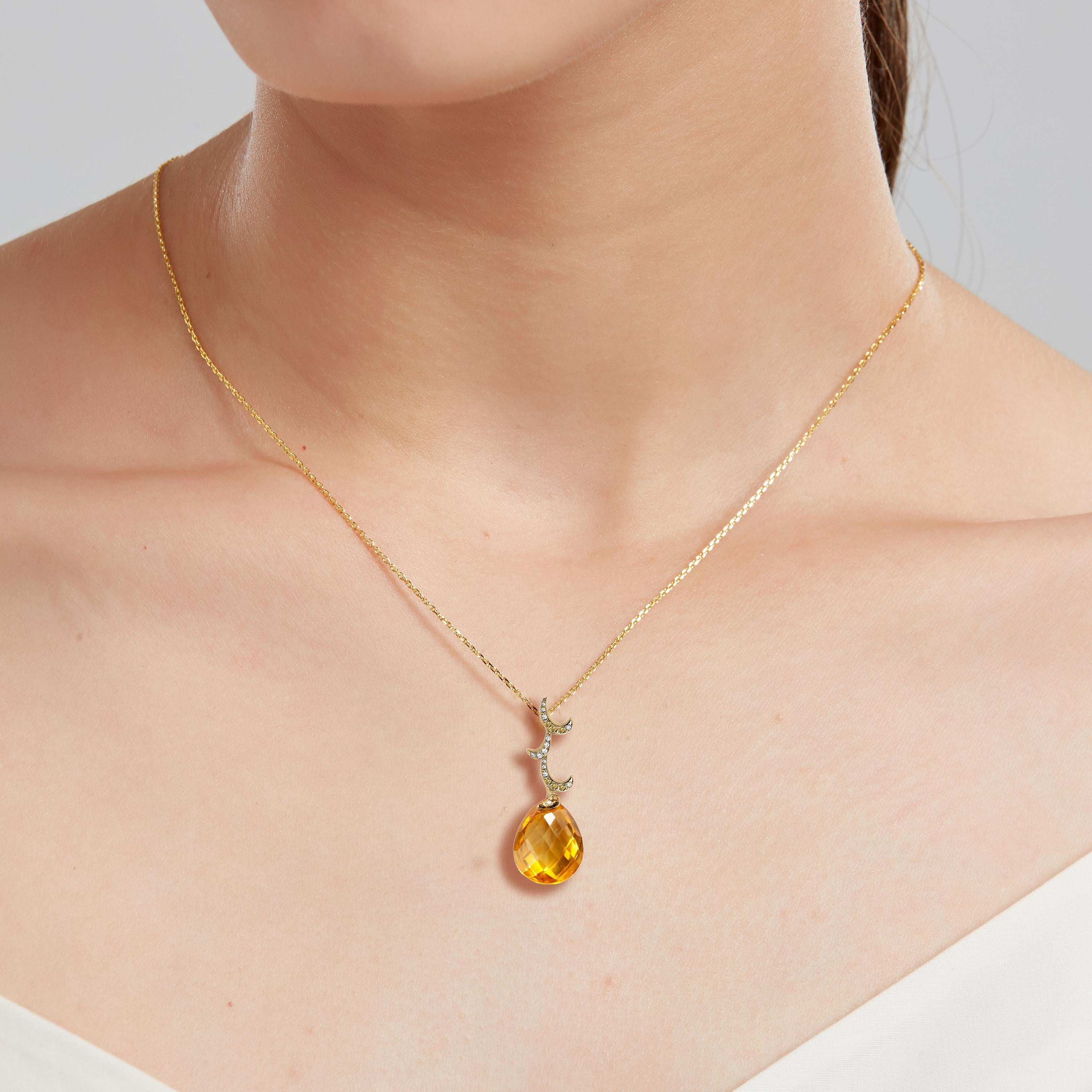 Contemporary Fei Liu Briolette Citrine Diamond 18 Karat Yellow Gold Pendant Necklace
