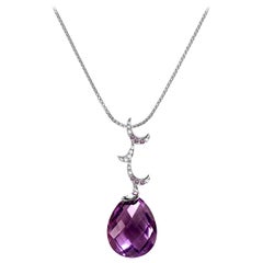 Fei Liu Briolette Purple Amethyst Diamond 18 Karat White Gold Pendant Necklace