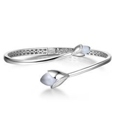 Fei Liu Pulsera brazalete de plata de ley con piedra de circonita cúbica y ojos de gato
