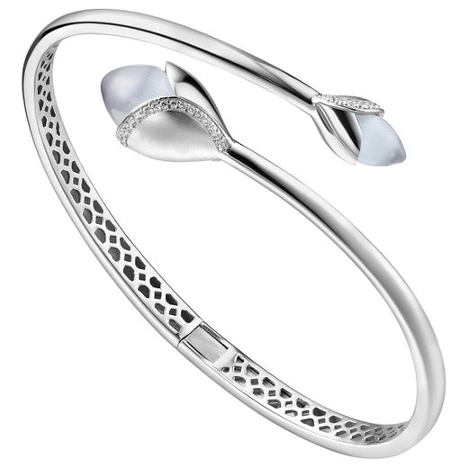 Fei Liu Cat's Eyes Stone Cubic Zirconia Sterling Silver Bangle Bracelet For  Sale at 1stDibs