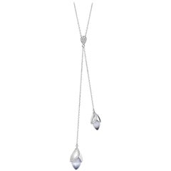 Fei Liu Cat's Eyes Stone Cubic Zirconia Sterling Silver Lariat Necklace