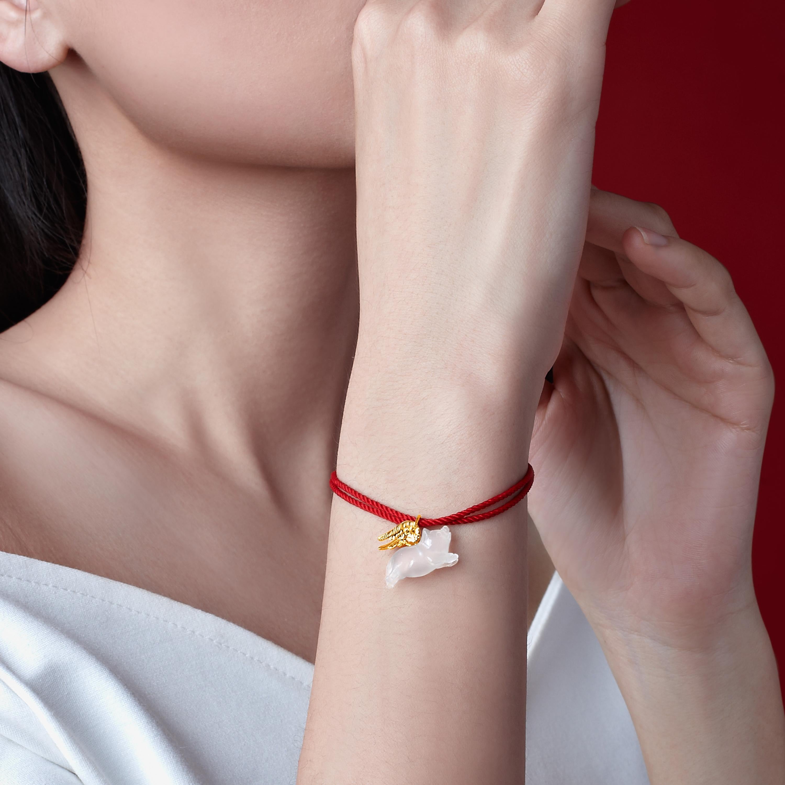 Contemporary Fei Liu Chalcedony Pig Sterling Silver Gold Plated Necklace Bracelet
