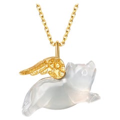 Fei Liu Chalcedony Pig Yellow Gold Wings 14 Karat Necklace Bracelet