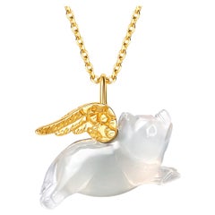 Fei Liu Chalcedony Pig Yellow Gold Wings 18ct Yellow Gold Pendant Necklace