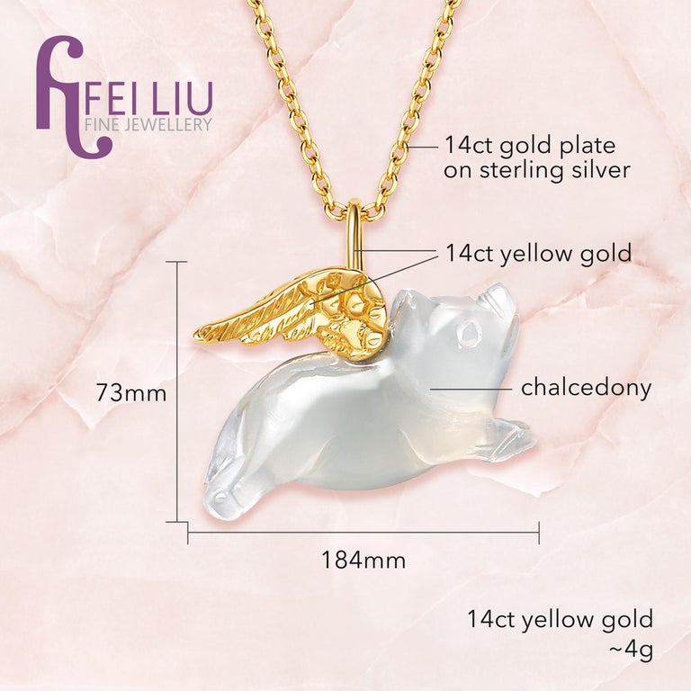Contemporary Fei Liu Chalcedony Pig Yellow Gold Wings Necklace Bracelet For Sale