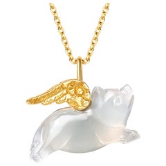 Fei Liu Chalcedony Pig Yellow Gold Wings Necklace Bracelet