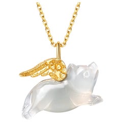 Fei Liu Chalcedony Pig Yellow Gold Wings Necklace Bracelet