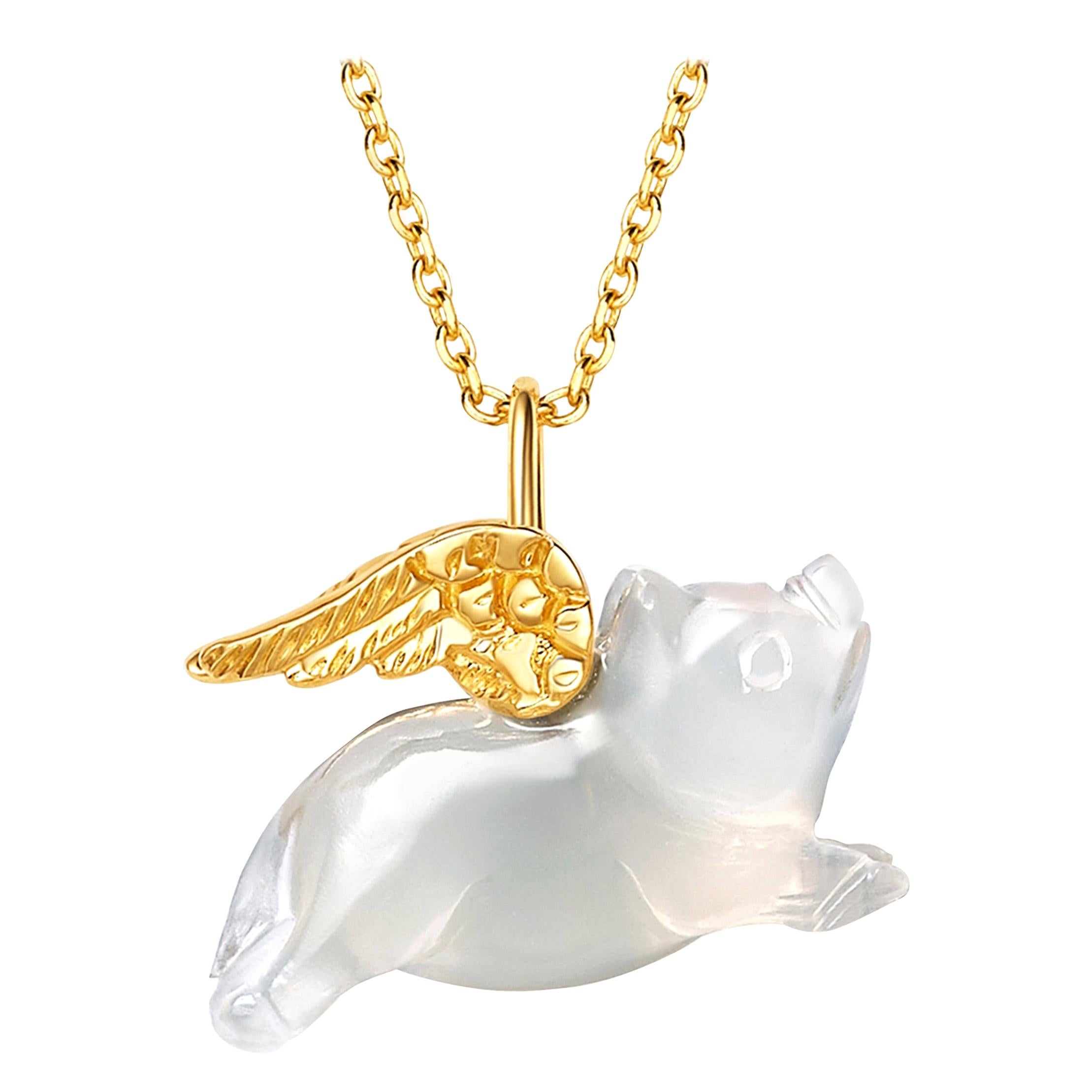 Fei Liu Chalcedony Pig Yellow Gold Wings Necklace Bracelet