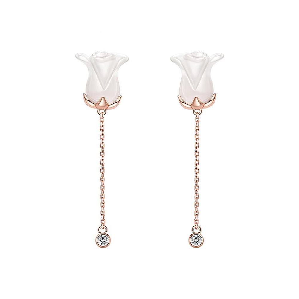 Fei Liu Collar y pendientes de oro bicolor de 18 quilates con calcedonia, rosa y diamantes Corte mixto en venta